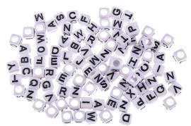 White bead with letters 6x6mm / 60pcs